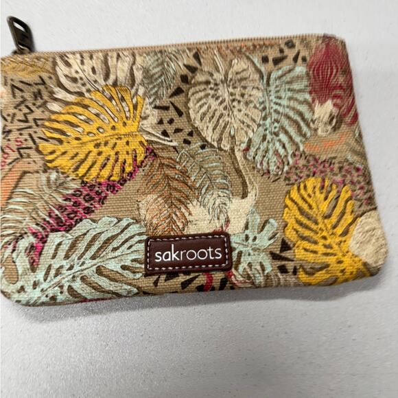 Sakroots Brown Yellow Leaf Print Wristlet Bag Wallet Womens - Picture 1 of 9